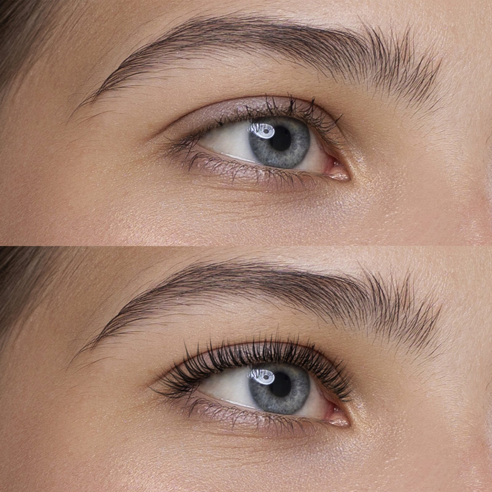 Close up before after eyelashes extensions